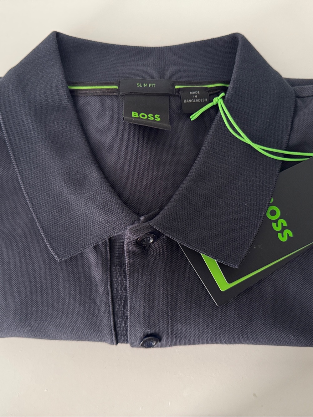 BOSS Men’s Polo Shirt in Navy with Neon Green Accents